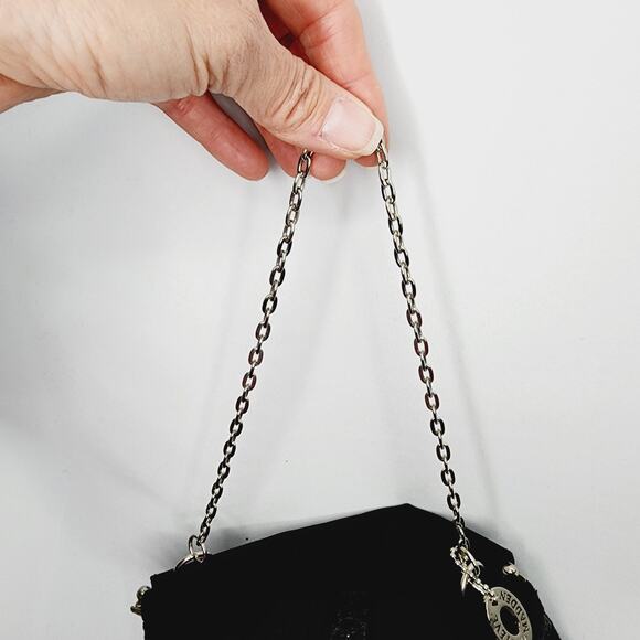 Steve Madden Small Black Satin & Glitter Clutch Purse - Picture 11 of 13